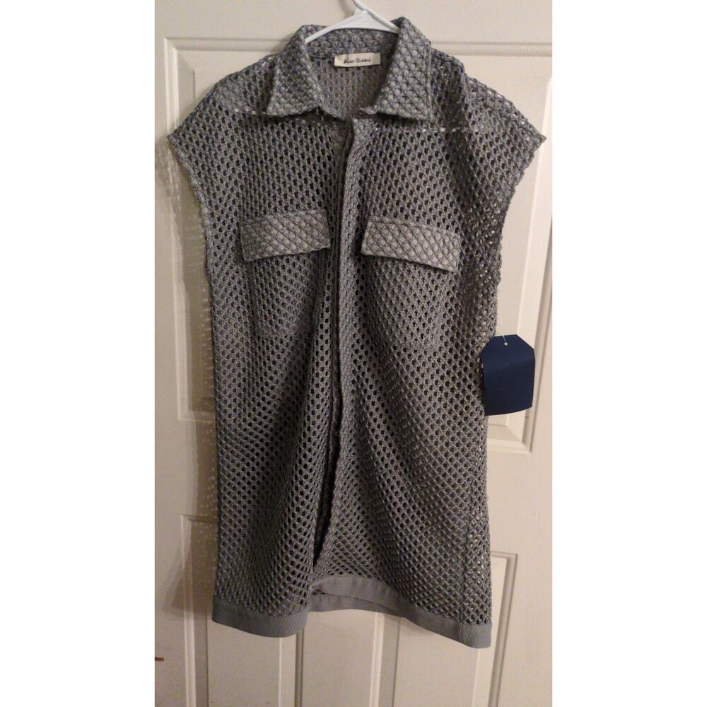 Women's Blue Tassel NWT Gray Fisherman Sweater, Hidden Button Closure, M/L, Long